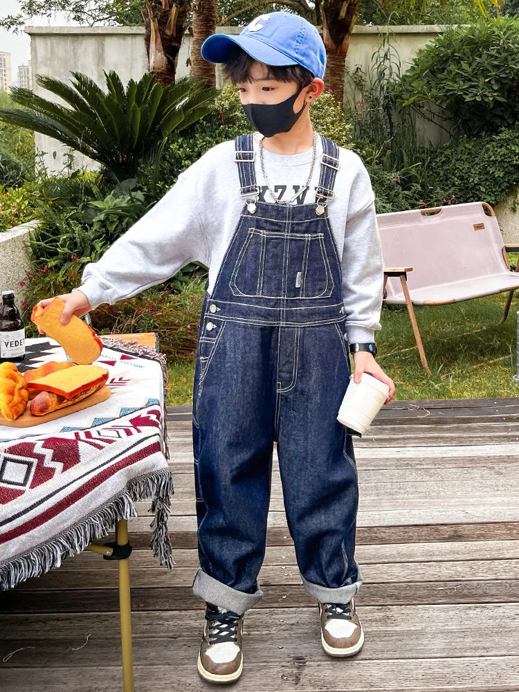 Boys Denim Jumpsuit For Kids Dungarees Overalls Streetwear Children Causal Jeans with Straps Suspenders 5 6 7 8 9 10 11 12 13 14