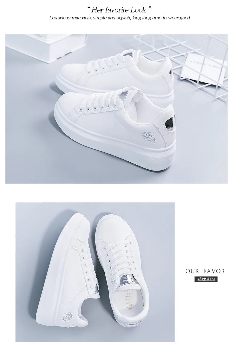 Fashion White Breathable Women Running Shoes 2023 Spring Autumn Embroidered Flower Lace-Up Casual Sneakers Zapatos De Mujer