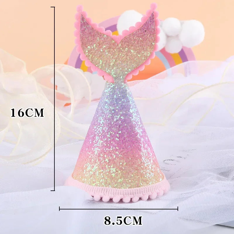 Felt Rainbow Theme Birthday Party Crown Mermaid Happy Birthday DIY Decor Kids Baby Shower Party Number 1-9th Hat Unicorn Navidad