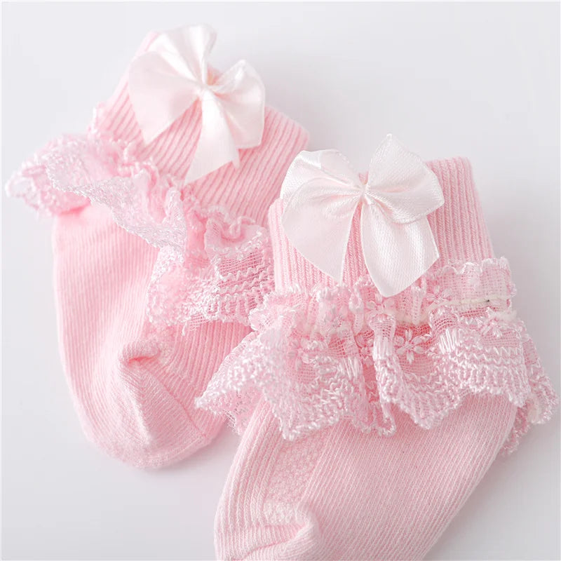 Lawadka 0-24Month Newborn Baby Socks For Girls Cotton Lace Infant Girls Sock Princess Bow Toddler Baby Girls Socks Spring 2024