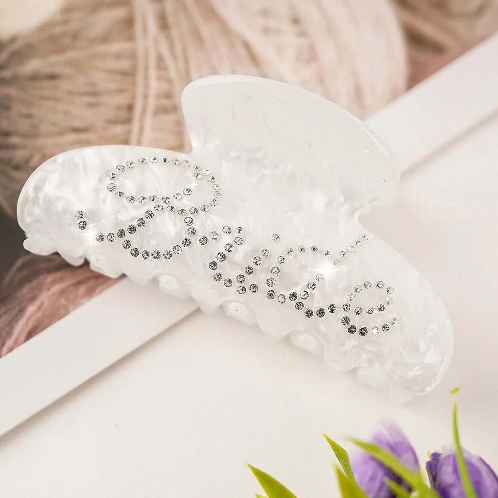 YHJ Rhinestone Letter Hair Claws Grab Clips New Design Shark Crabs Hair Claw Clip Valentine's Day Hair Accessories for Women