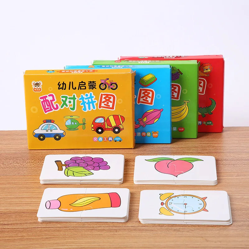 32PCS Toddler Card Match Game Cognitive Truck Fruit Animal Life Set Puzzle Children Cognitive Early Educational Puzzle Kids Toys