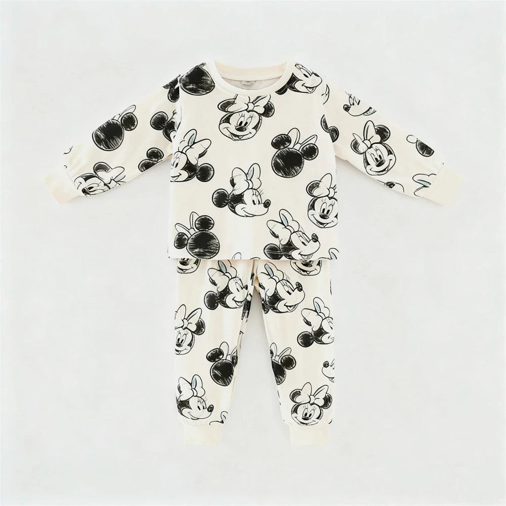 Baby Girls Long Sleeve Suits Minnie Full Printed Tops +Pants Home Clothing Two Piece Cute Outfits Toddler Spring/Fall Costume