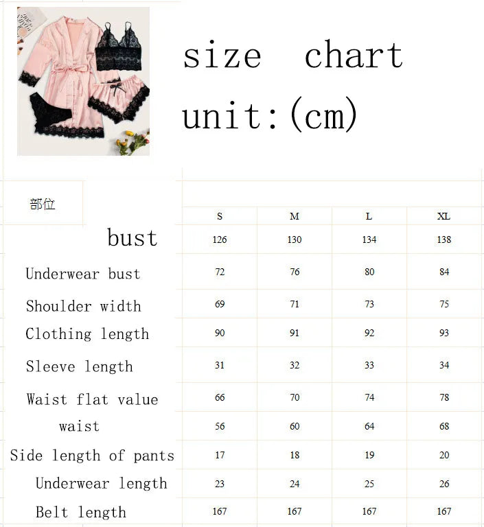 new Women's Sleep Lounge New Pajama Sets European American 4-piece set with lace satin suspender summer set for sleeping pajamas