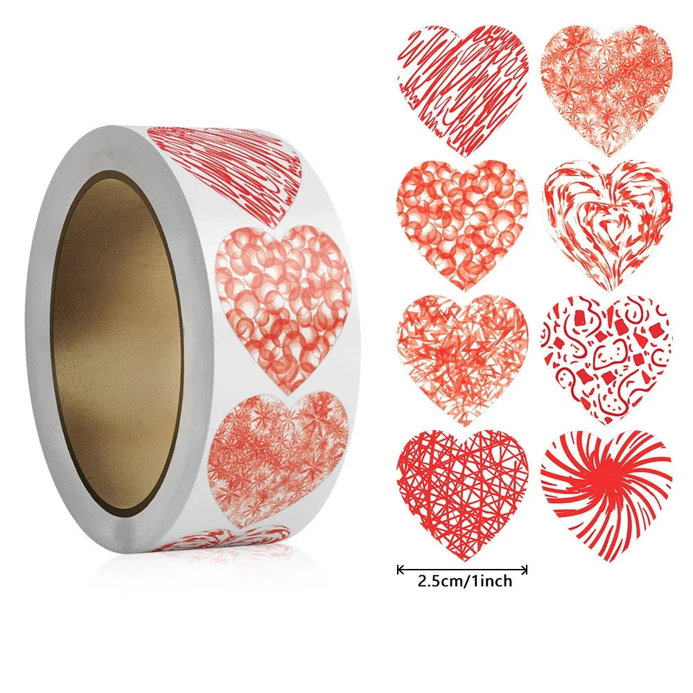 50-500pcs 1inch Red Heart Stickers for Valentine's Day Baking Packaging Sticker Envelope Seals Love Decorative Sticker
