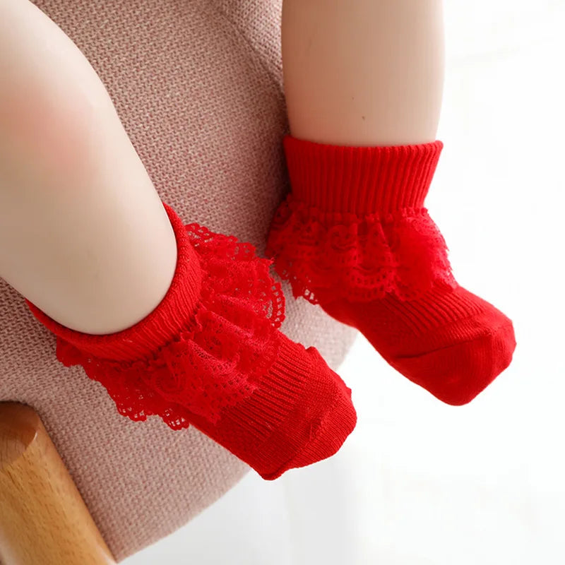 0-1Y Newborn Infant Toddler Baby Socks Girls Kids Princess Bowknot Lace Floral Short Socks Cotton Ruffle Frilly Trim Ankle Socks
