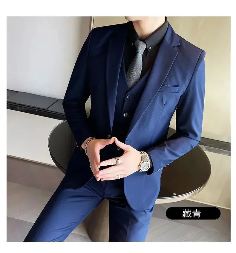 S-9XL New (Blazer+Vest+Pants) Men's Fashion Business Gentleman Professional Formal Dress Korean Version Banquet Dress Suit 6XL