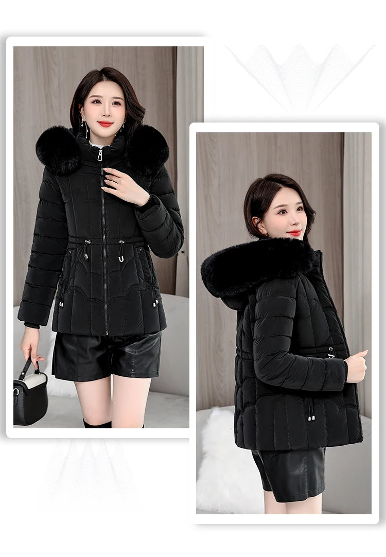 Winter 2025 New Down Jacket Women Parkas Fashion High-Quality Warm Cotton Padded Coat Ladies Short Overcoat Hooded Overwear Tops