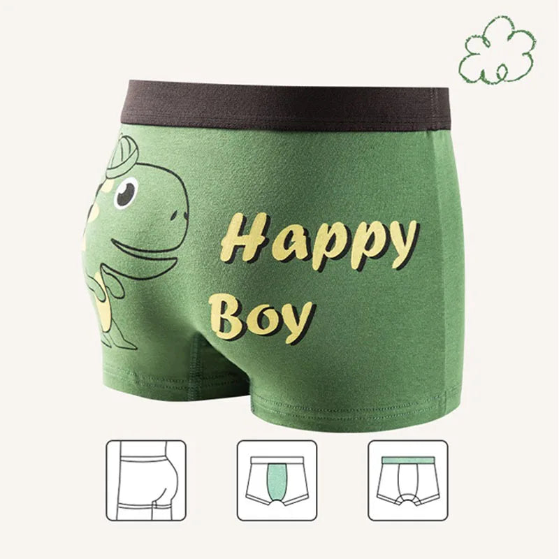 Multipack Dinosaur Pattern Athflow Style Boys Boxer Briefs Cotton Kids Boxers Breathable Children Underwear For 3-12 Years Old