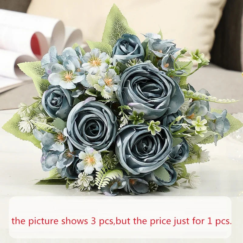 Artificial Flowers Silk Roses Bouquet Home Decor Simulation Flower Kimberley Rose Bud Hydrangea Living Room Decorative Florist