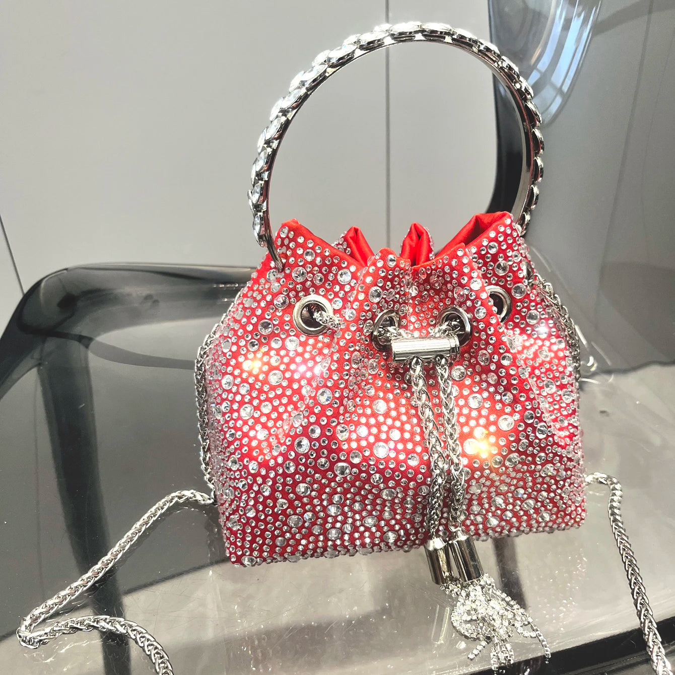 Handle Rhinestones Evening clutch Bag Purses and handbag luxury Designer shoulder bag Shiny Crystal Clutch purse bucket bag