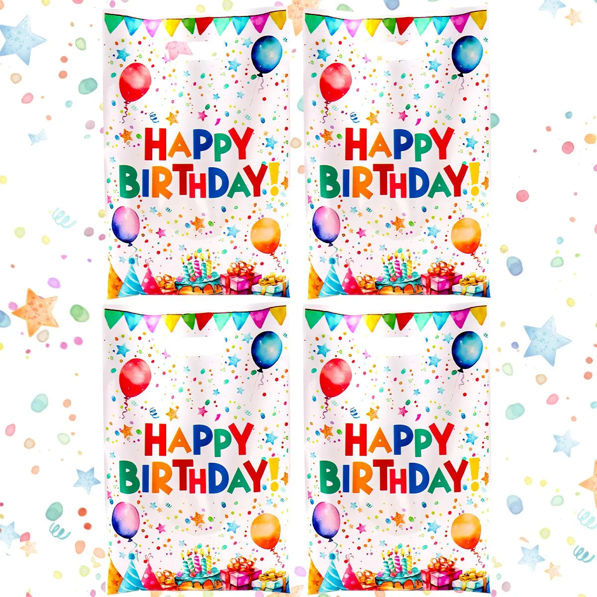 10/20/50pcs Happy Birthday Gift Bags Colorful Party Favor Bags Plastic Tote Bags for Kids Adults Happy Birthday Party Decoration