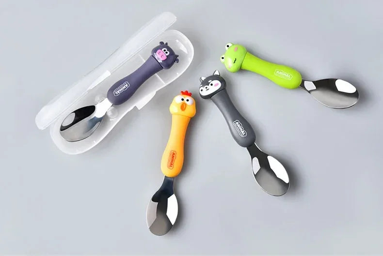 Cartoon Animal Kids Spoon and Fork Set Dessert Spoon for Children Fork Baby Tableware Gadgets Children's Cutlery Kids Favours