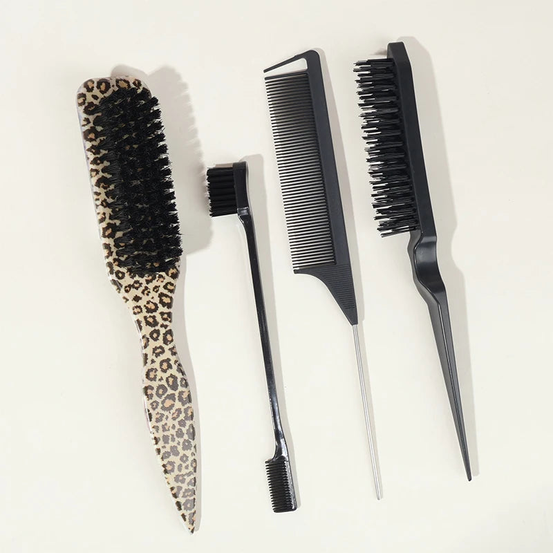 Boar Bristle Slick Back Hair Brush for Sleek Ponytail Bun & Smoothing Baby Hairs, Flyaways, Edge Control - Backcombing & Teasing