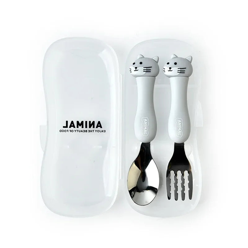 Cartoon Animal Kids Spoon and Fork Set Dessert Spoon for Children Fork Baby Tableware Gadgets Children's Cutlery Kids Favours