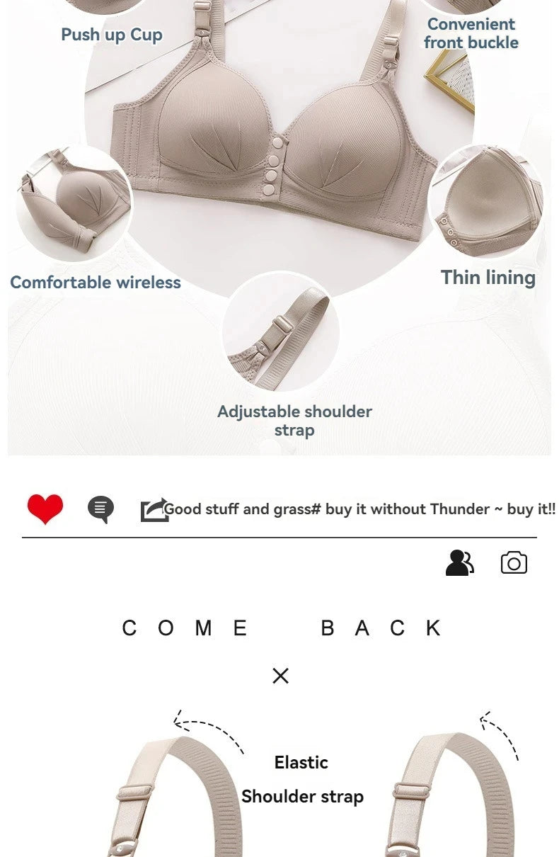New Large Size Front Buckle Sexy Push up WOMEN'S Bra Adjustable Thin Cup Breathable Comfortable Middle-aged Mom Ladies Underwear