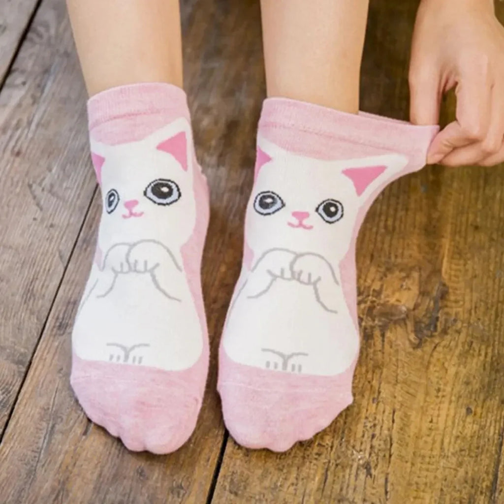 5/10 Pairs/Set Women's Cartoon Cute Cat Ankle Socks Breathable Perfect for Everyday Fashion