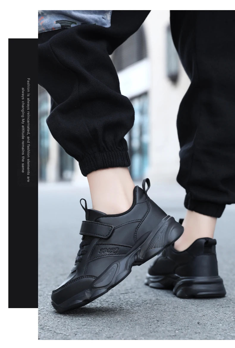Children Shoes Kids Casual Sneakers Black Pu Leather Sports Shoes for Boy Girls White Shoes School Running Tennis Sneaker