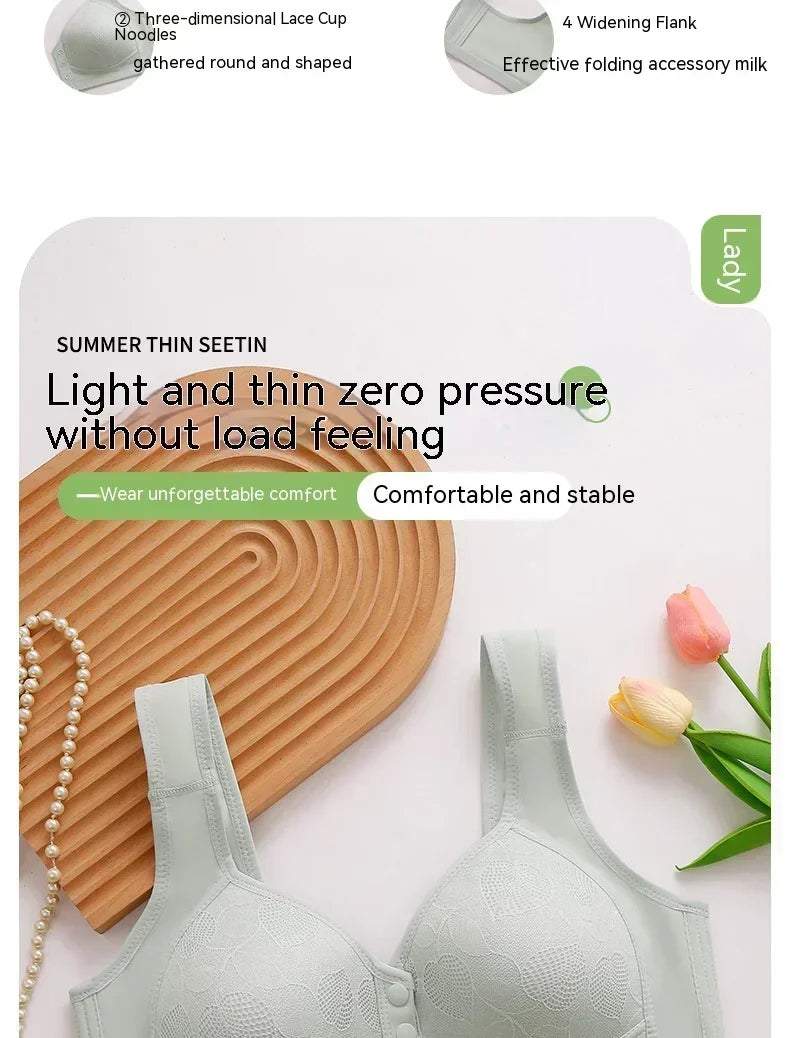 Mother Front Open Buckle Bra Underwear Brassiere Large Size Bra Without Steel Ring Thin Section Vest Type Mom breathable Brassie