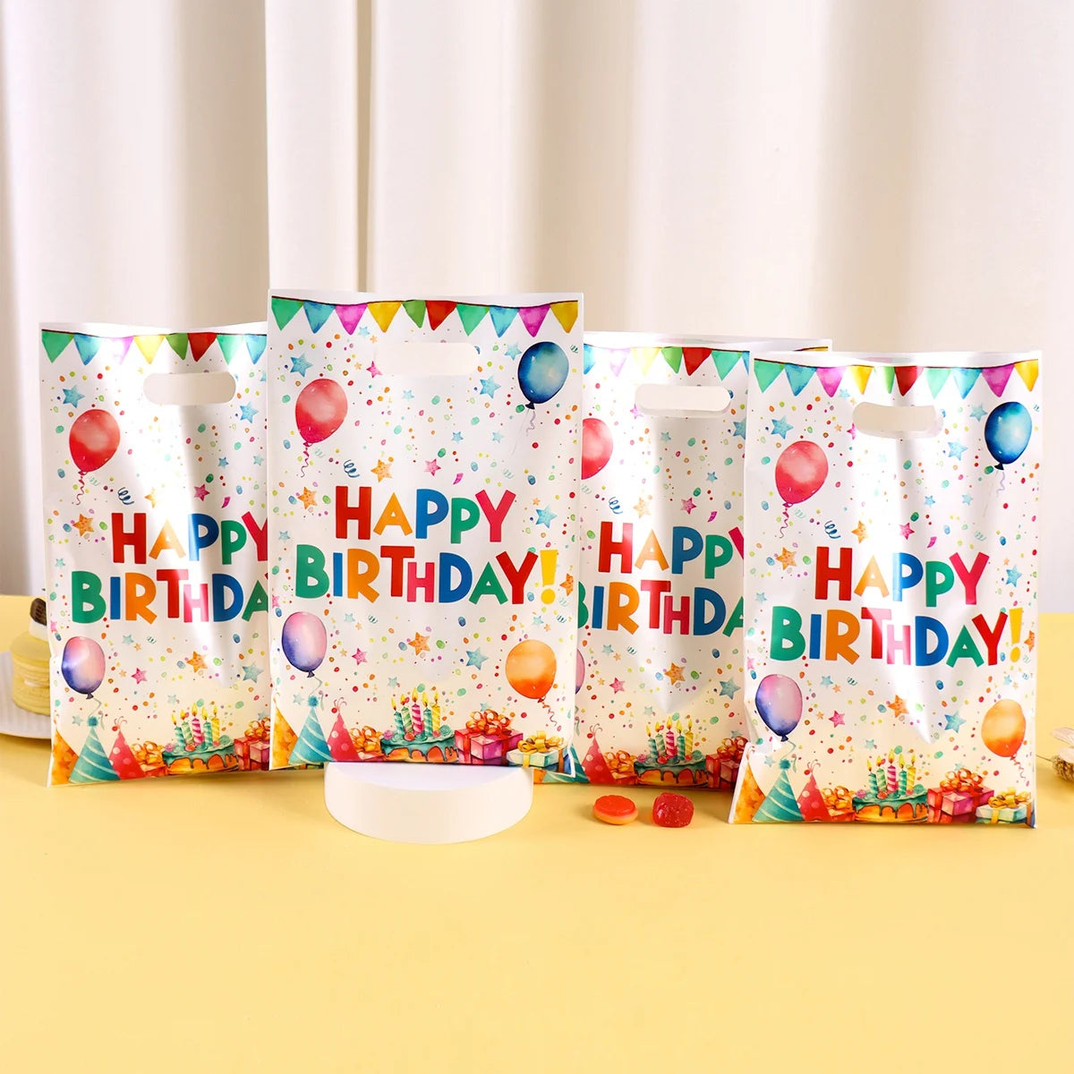 10/20/50pcs Happy Birthday Gift Bags Colorful Party Favor Bags Plastic Tote Bags for Kids Adults Happy Birthday Party Decoration