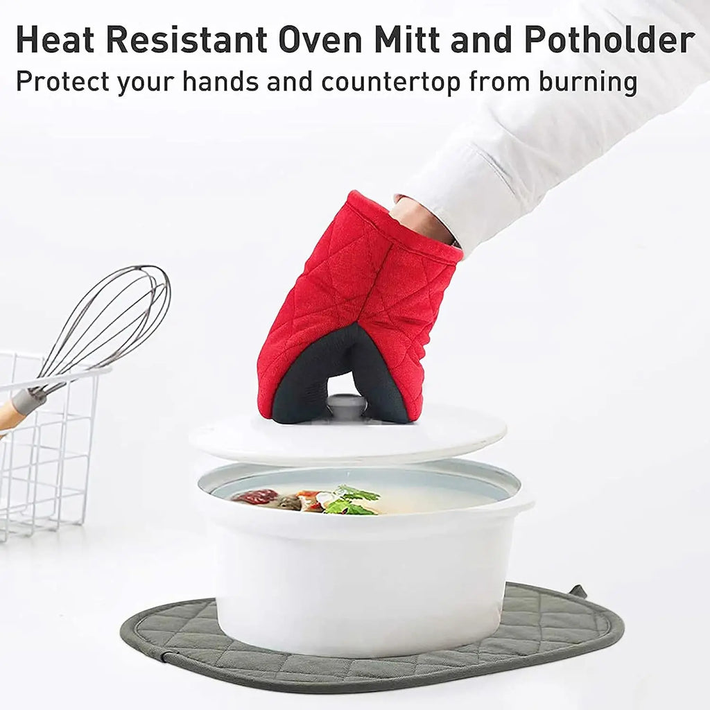 Kitchen Oven Mitts High Heat Resistant Short Oven Gloves Anti-scald Non-Slip Grip Surfaces Hanging BQ Baking Cooking Anti Scald