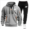 Men's tracksuit zipper hood multi-pocket and protective pants casual jogging tracksuit fall/winter 2-piece setLarge size S-3XL