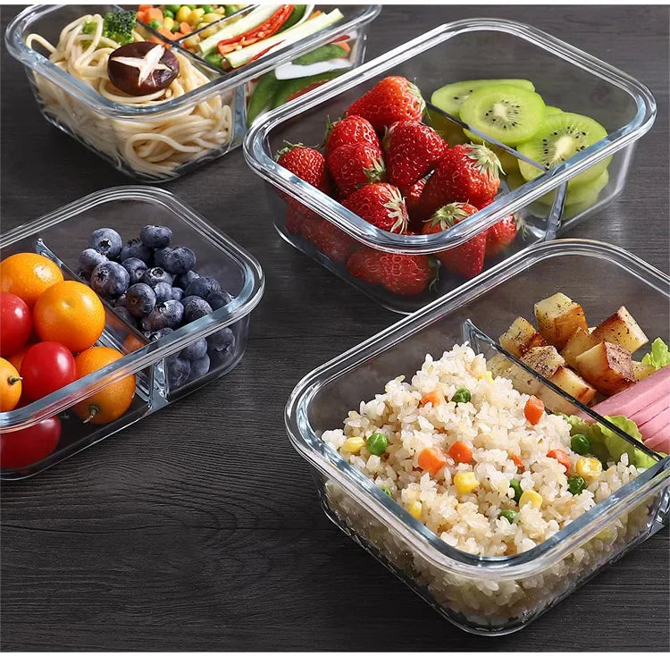 Glass Lunch Box Sealed Fresh-Keeping Box with Lid Portable Student Picnic Box Microwave-Heated Special Food Container Bento Box