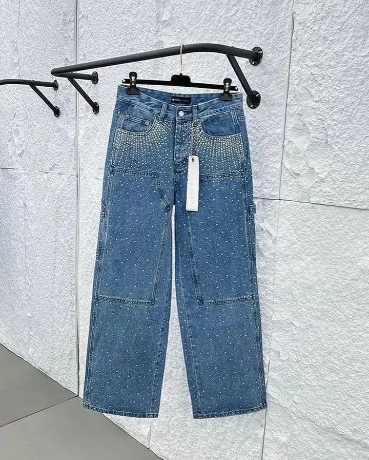 Streetwear Gothic Cherry Blossom Embroidered Jeans Y2K Clothing Men Women Hip Hop Vintage Baggy Jeans Low Rise Wide Leg Trousers