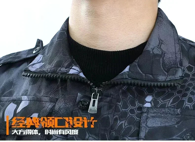 Black Python Pattern Wear-resistant Overalls Labor Insurance Cloth Uniform Men's Soft Tracksuit Outdoor Suit Designer Clothes