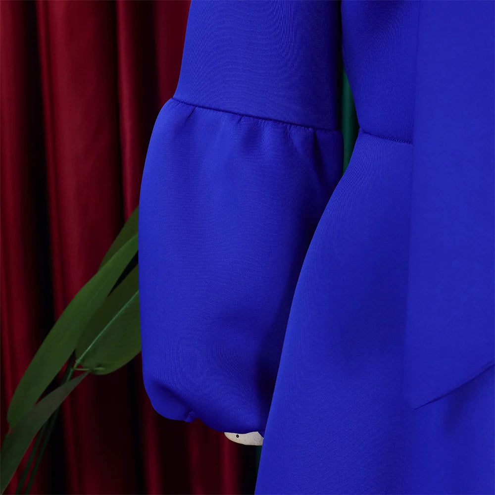 Elegant Dresses for Women Bow Collar Full Sleeve High Waisted A Line Mid Calf Luxury Female Birthday Party Dinner Vestidos Mujer