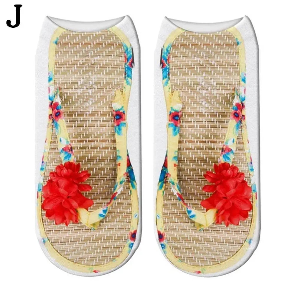 1 Pair 3D Printing Pattern Flip Flop Socks Funny Socks for Women Flip-flop Ankle Socks Low Cut Floor Socks Hosiery Novelty Gifts