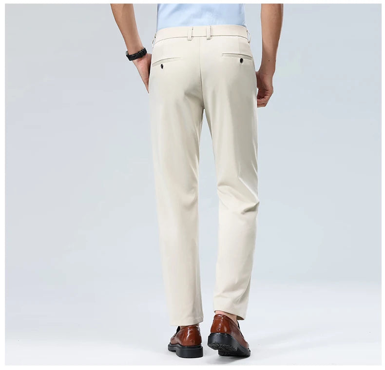 29-42 Men's Summer Thin Fashion Business Casual Suit Pants Long Pants Men's Elastic Straight Sleeve Formal Pants Plus Size