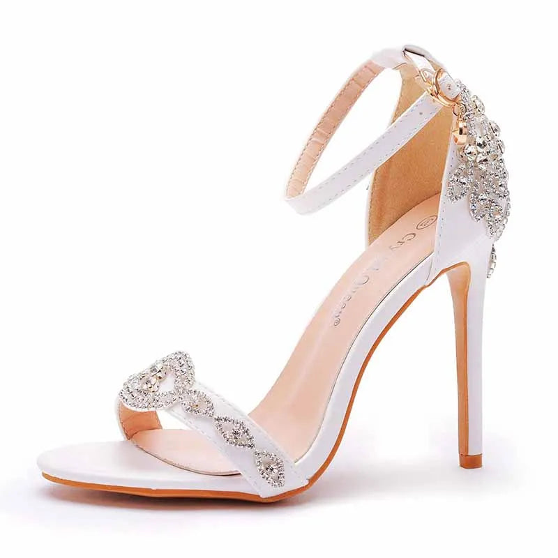 Women Sandals Summer High Heels Peep Toes  Bridal Shoes Party Luxury diamond Ladies White Wedding Shoe