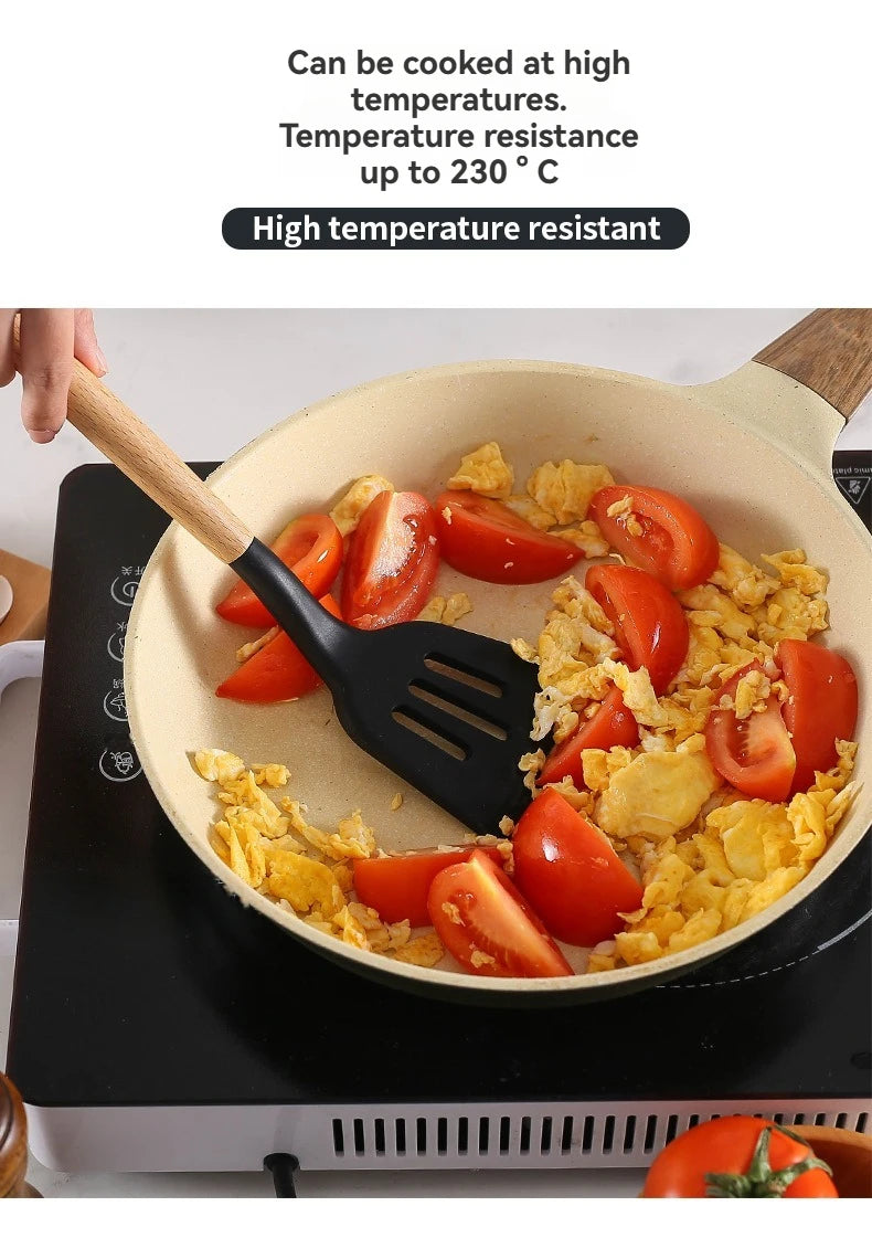 Kitchen Tools Set Wooden Handle Nonstick Pan Food Grade Cooking Silicone Storage Kit Stir Fry Baking Kitchen Set