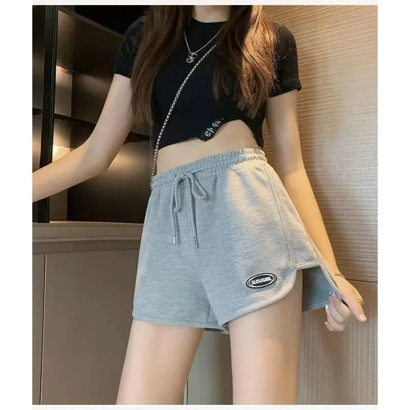 Women Casual Drawstring Sports Shorts Summer Thin High Waist Yoga A-line Shorts Loose Women Running Straight Trousers
