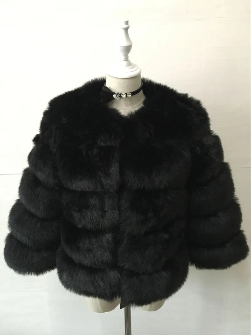 Women Autumn Winter Imitation Fox Fur Faux Fur Coat Women's Short Long Sleeve Fur Artificial Fur Coat