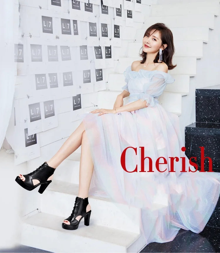 8cm 10cm Small Size 32-43 Fashion Black Block High Heels Gladiator Sandals 2024 Women's Platform Shoes for Office Model Mom