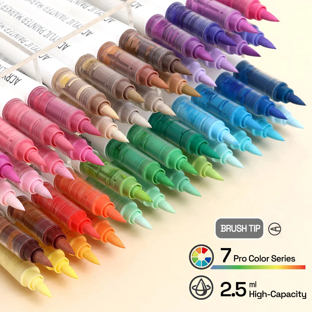 Automatic Ink Control Acrylic Paint Markers, 9 pcs Brush Tip Acrylic Paint Pens set with 7 professional color series