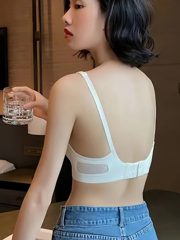 Push Up Bras For Women Non-wire Bra V-neck Glossy Underwear Female Breathable Bralette Invisible Padded Brasiere Sexy Lingerie