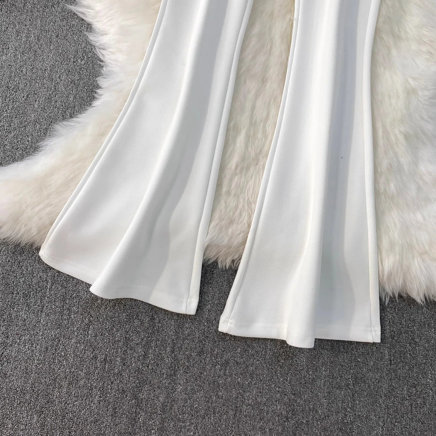 White Micro Flared Pants Spring Summer High Waist Metal Button Slim Fit Floor Length Trousers Elegant Commuting Suit Pants Women