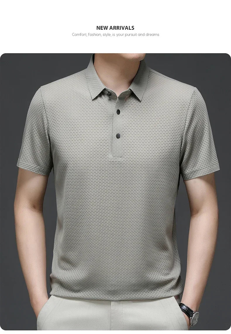 Business Casual Sweat-absorbing Top Brand Clothes Summer New Men's Short Sleeve T-shirt Ice Silk Cool and Breathable POLO Shirt