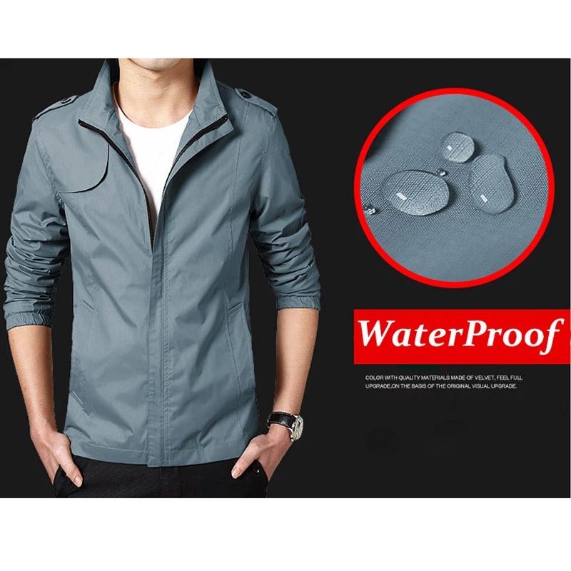 DIMUSI Men's Lightweight Coats Spring Autumn Man Waterproof Jackets Causal Men Stand Collar Windbreaker Camping Jacket Clothing