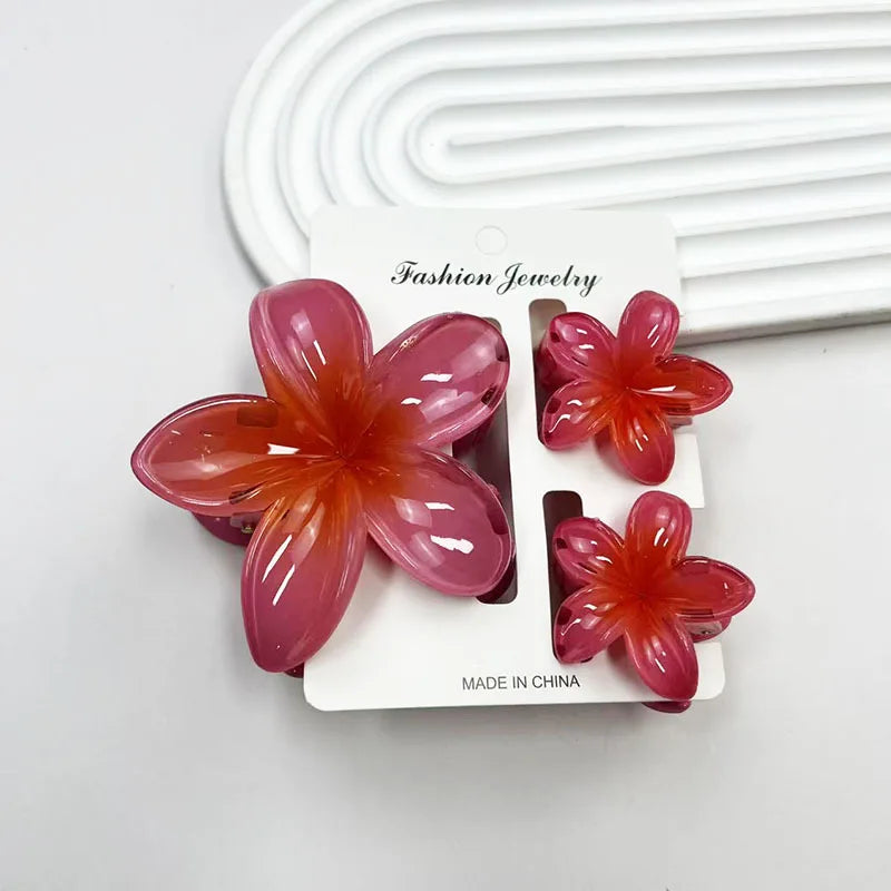 3Pcs/Set Sweet Flower Colroful Gradient Hair Claws Ponytail Cip Clamp Barrettes Hairpins For Women Girl Beach Hair Accessories