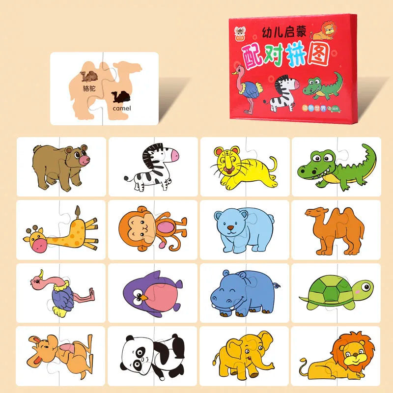 32PCS Toddler Card Match Game Cognitive Truck Fruit Animal Life Set Puzzle Children Cognitive Early Educational Puzzle Kids Toys
