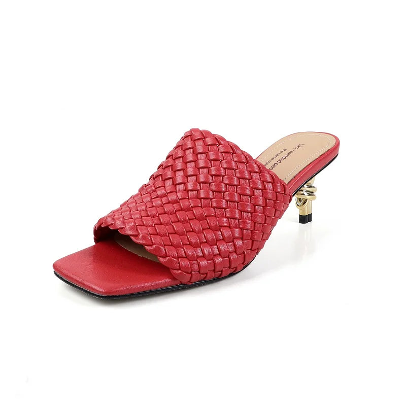 Summer Sandals Women Concise Style Slippers Weave Sandals for Girls Sexy Kitten Heel Elegant Dress Party Wedding  Sandalias