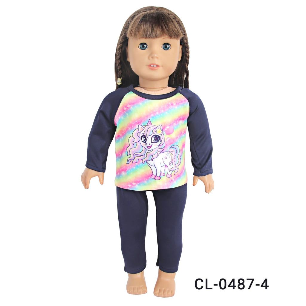 Doll Clothes Pajamas  For 43cm Baby New Born&American 18 Inch Girl Doll Unicorn Shark Cartoon Clothes Suit For Generation Doll