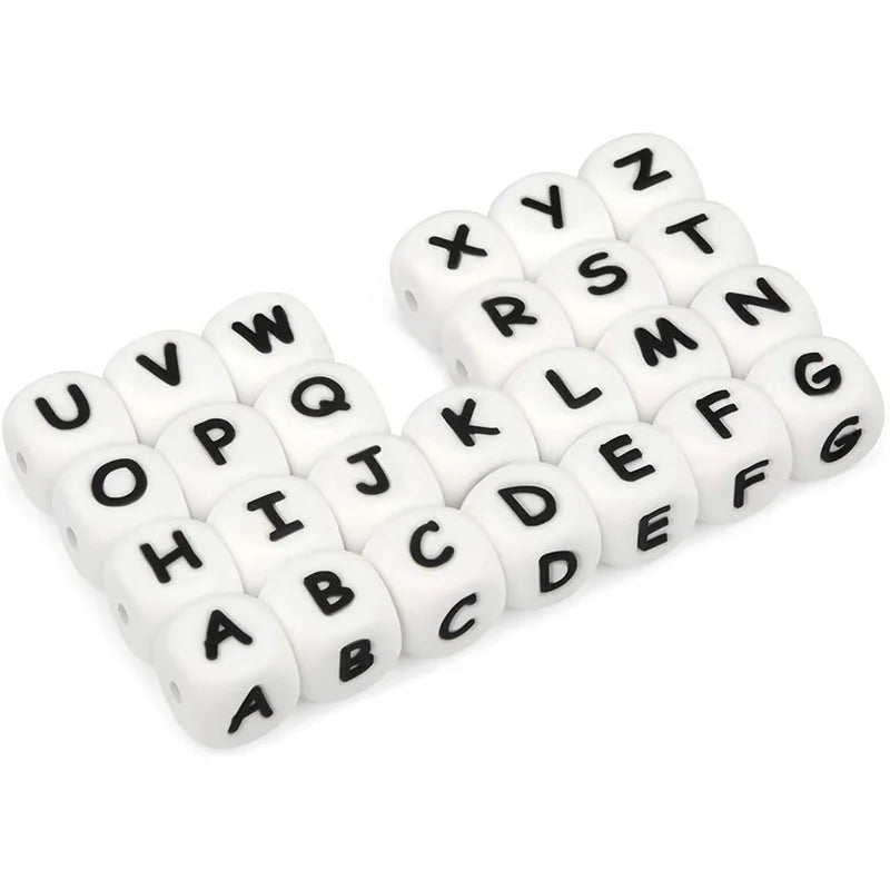 Clearance_12mm 26Pcs Silicone Letter Beads 15 Colors Colorful Alphabet Silicone Chewing Bead for Pacifier Clip Chain Not Choose
