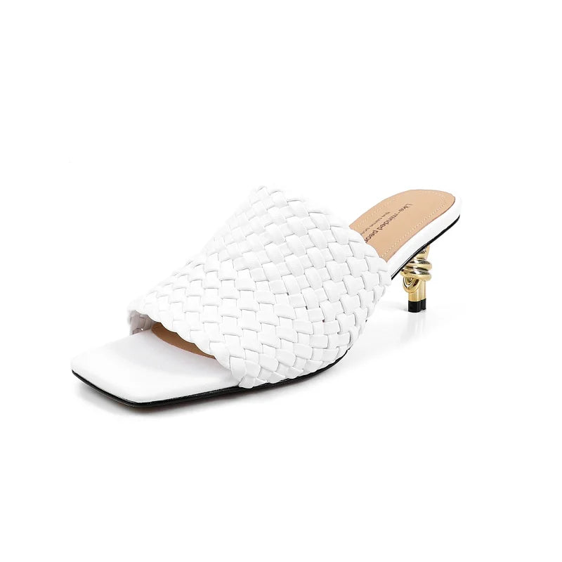 Summer Sandals Women Concise Style Slippers Weave Sandals for Girls Sexy Kitten Heel Elegant Dress Party Wedding  Sandalias