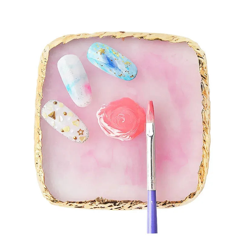Natural Resin Stone Luxury Nail Art Palette Mix Color Drawing Pallet Gel Polish Display False Nail Tips Shelf DIY Manicure Tools