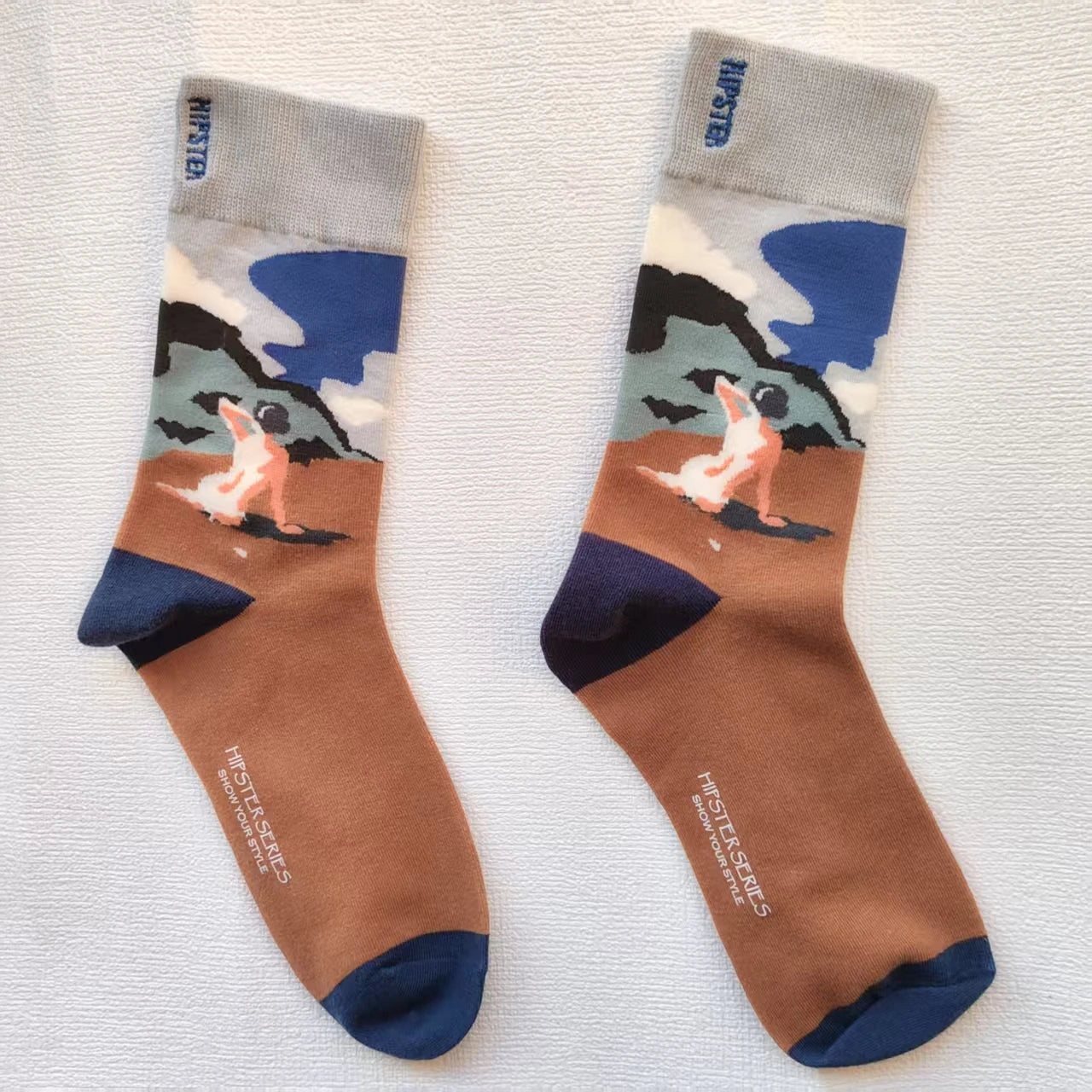 Colorful Funny Cotton Men Crew Socks Hip Hop Novelty Painting Style Skate Street Designer Harajuku Gift Happy Black Yellow Cool